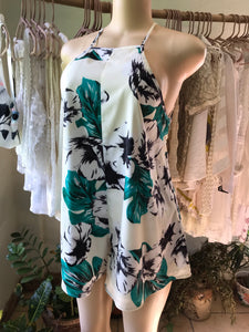 White leaf print occasion romper ~~~ s