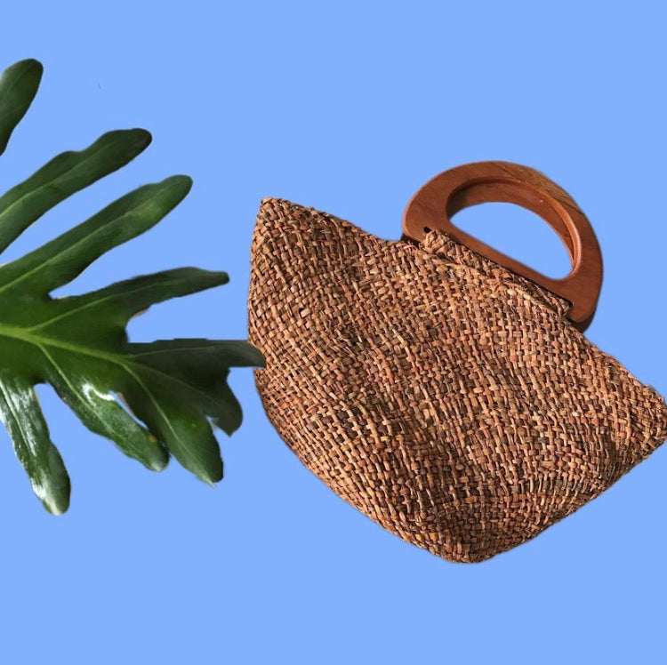 Vintage Woven Bag Wooden Handles