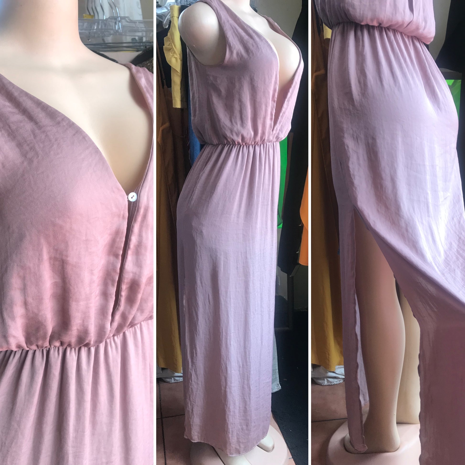 Dusty Rose Maxi Dress Slit S/M