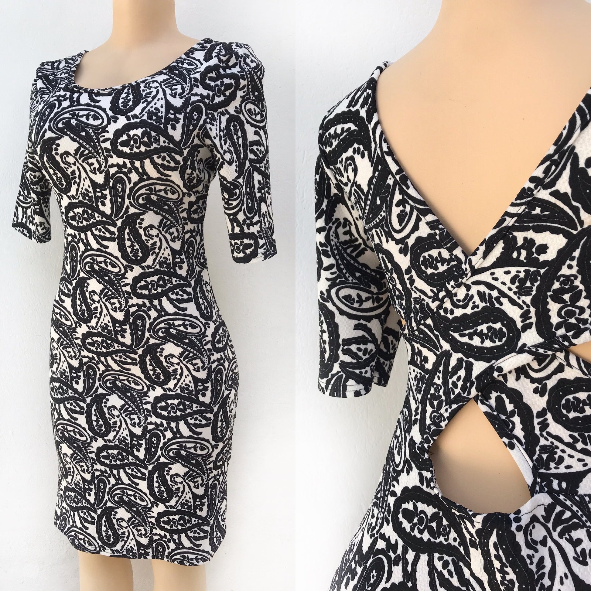 B&W Paisley Bodycon Dress Cross Back