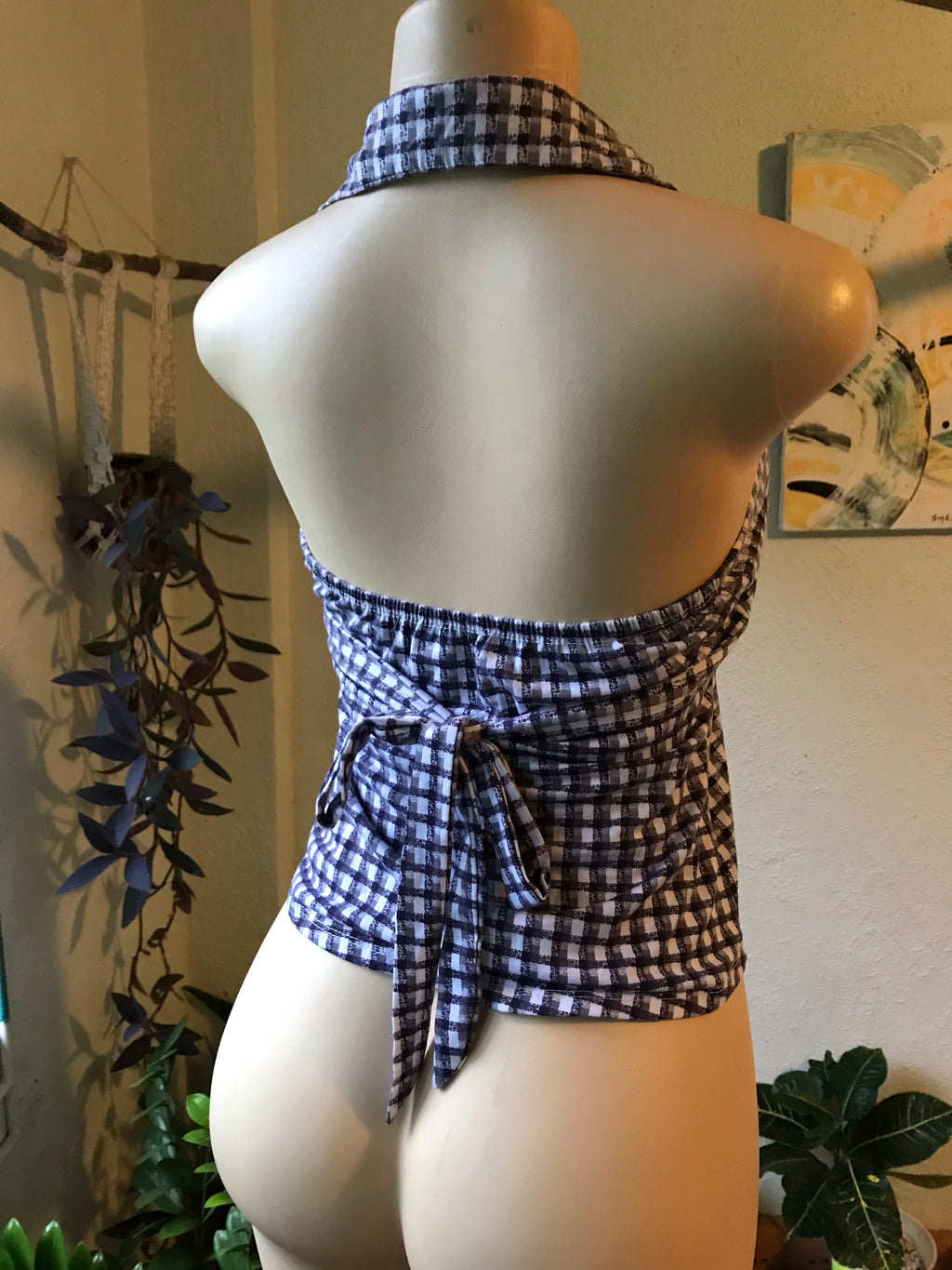Grey Plaid Sleeveless Button Blouse