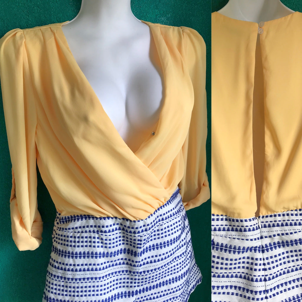 Yellow Sheer & Blue Pattern Romper