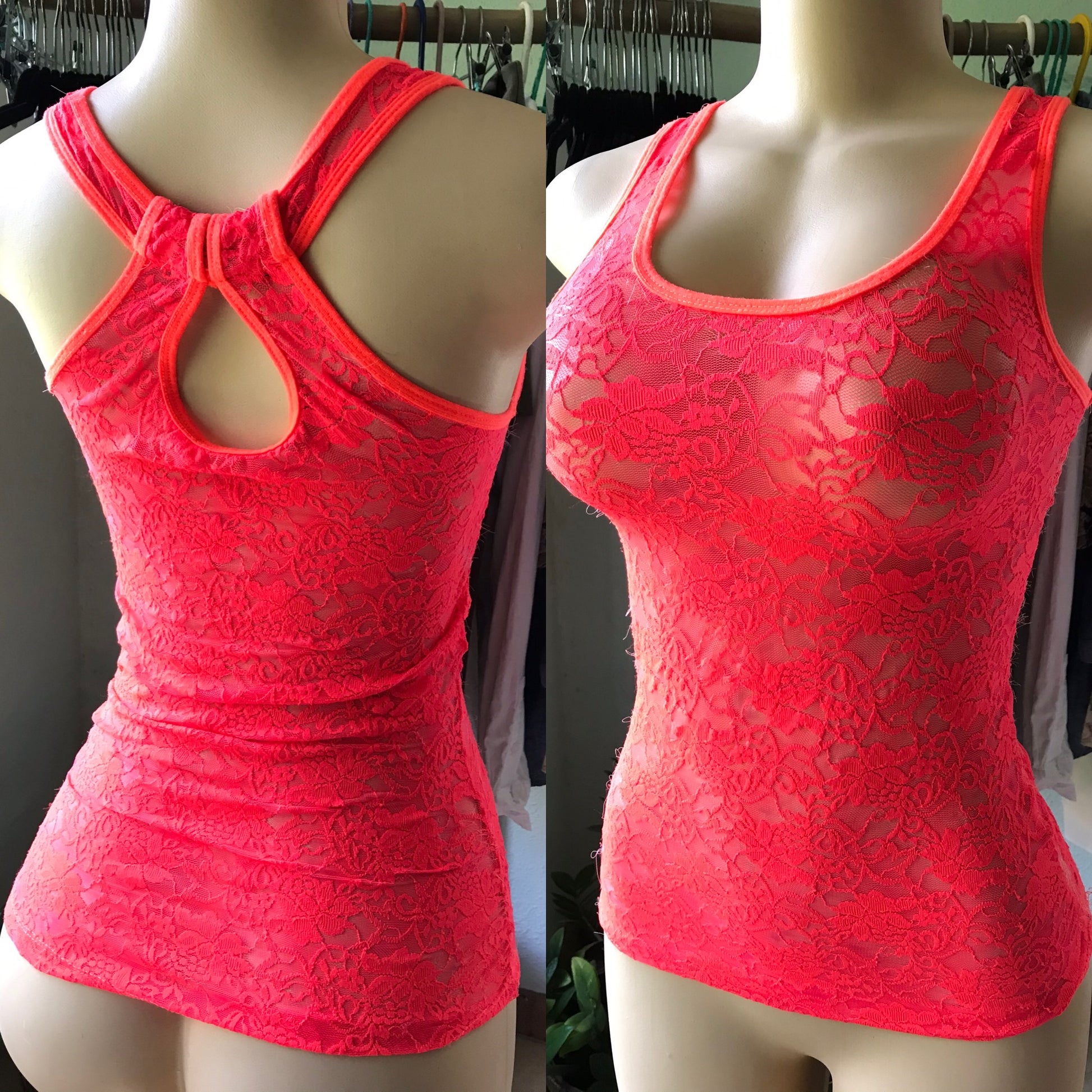 Neon Orange Lace Tank Top