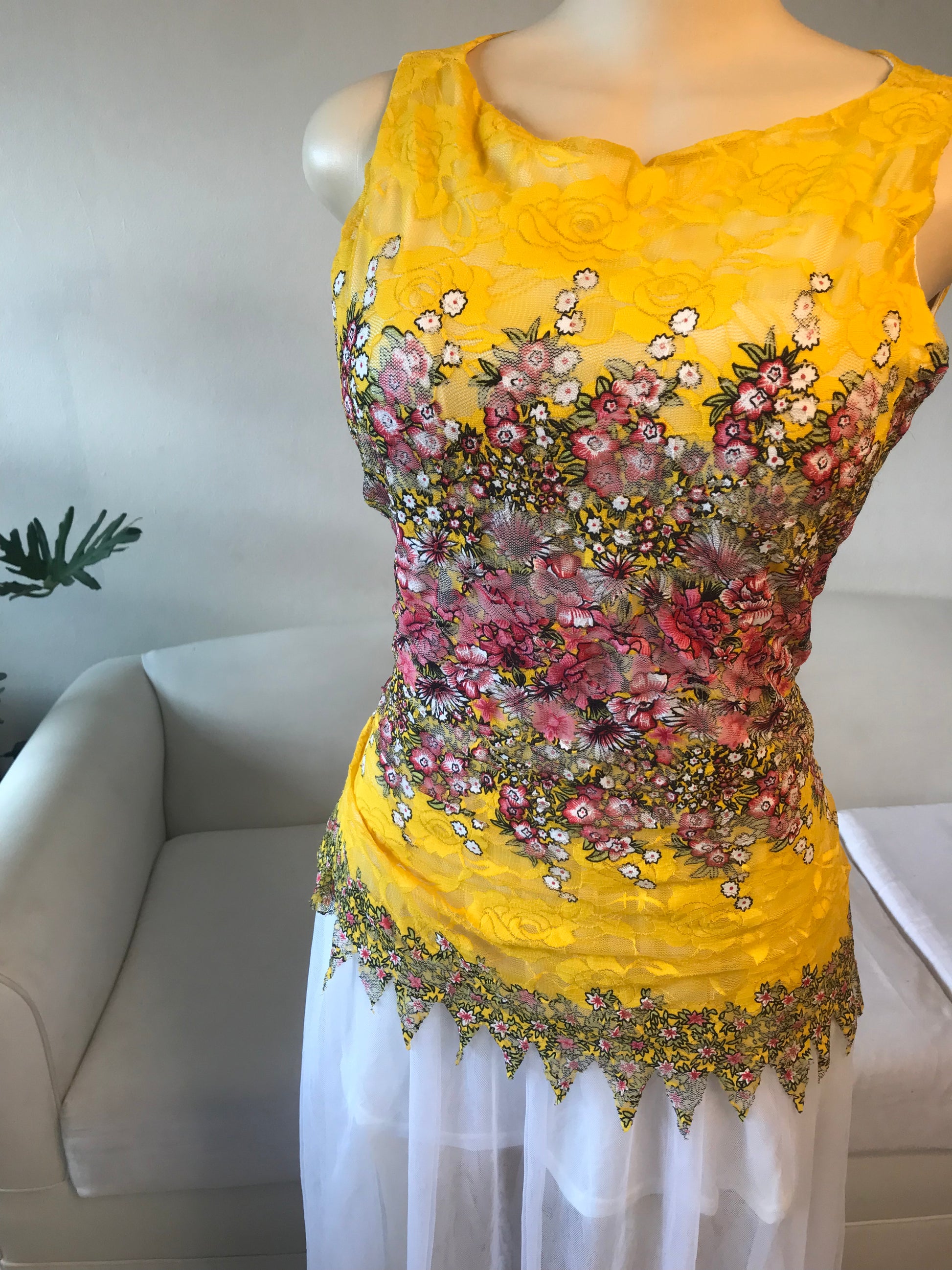 New Tag Yellow Floral Tutu Maxi Dress - XL/
