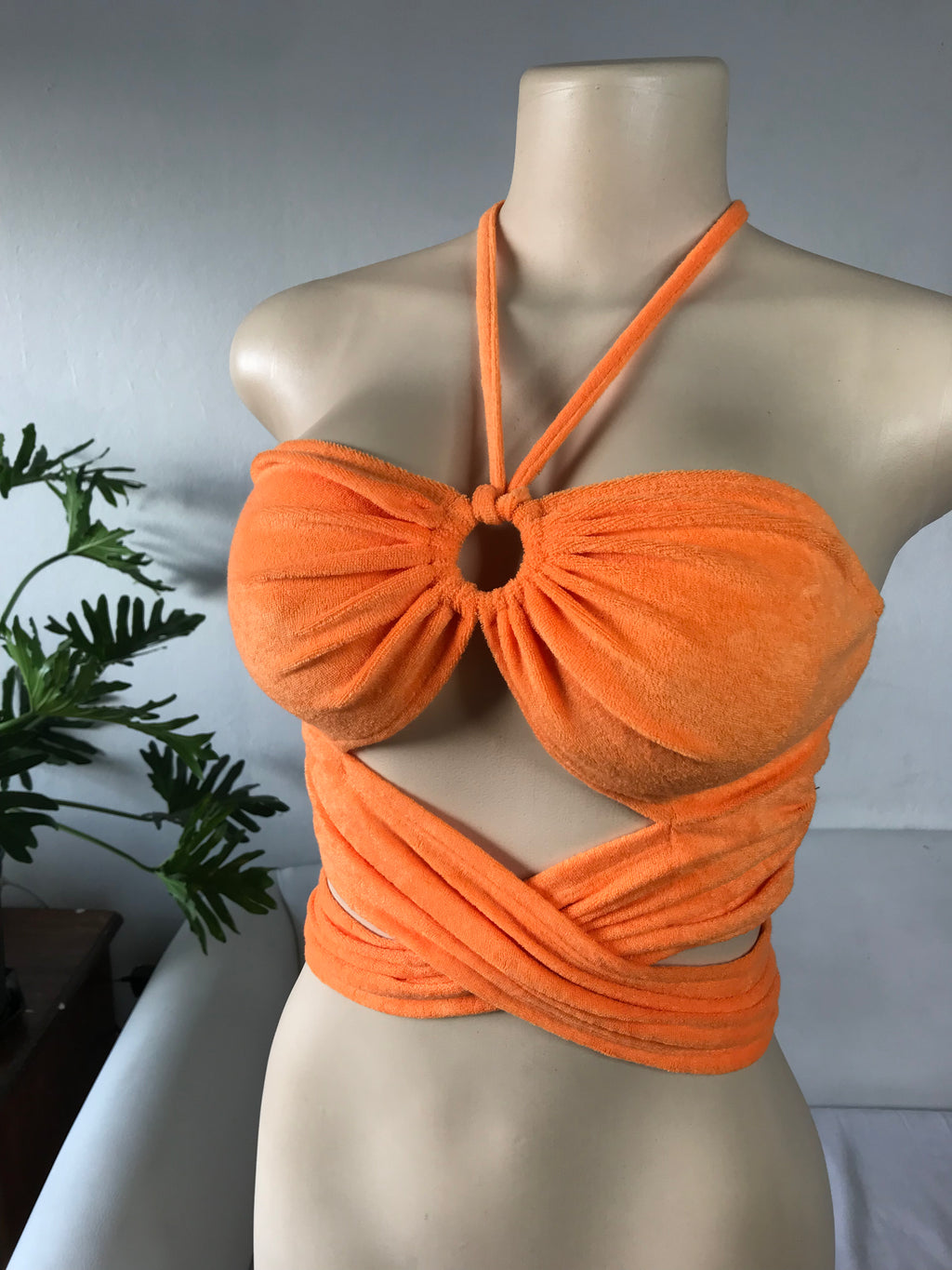 Shein Sexy Fuzzy Halter Top Neon Orange - S