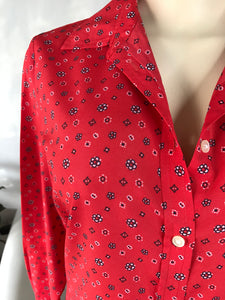 Banana Republic Red Print Button Blouse - S/M
