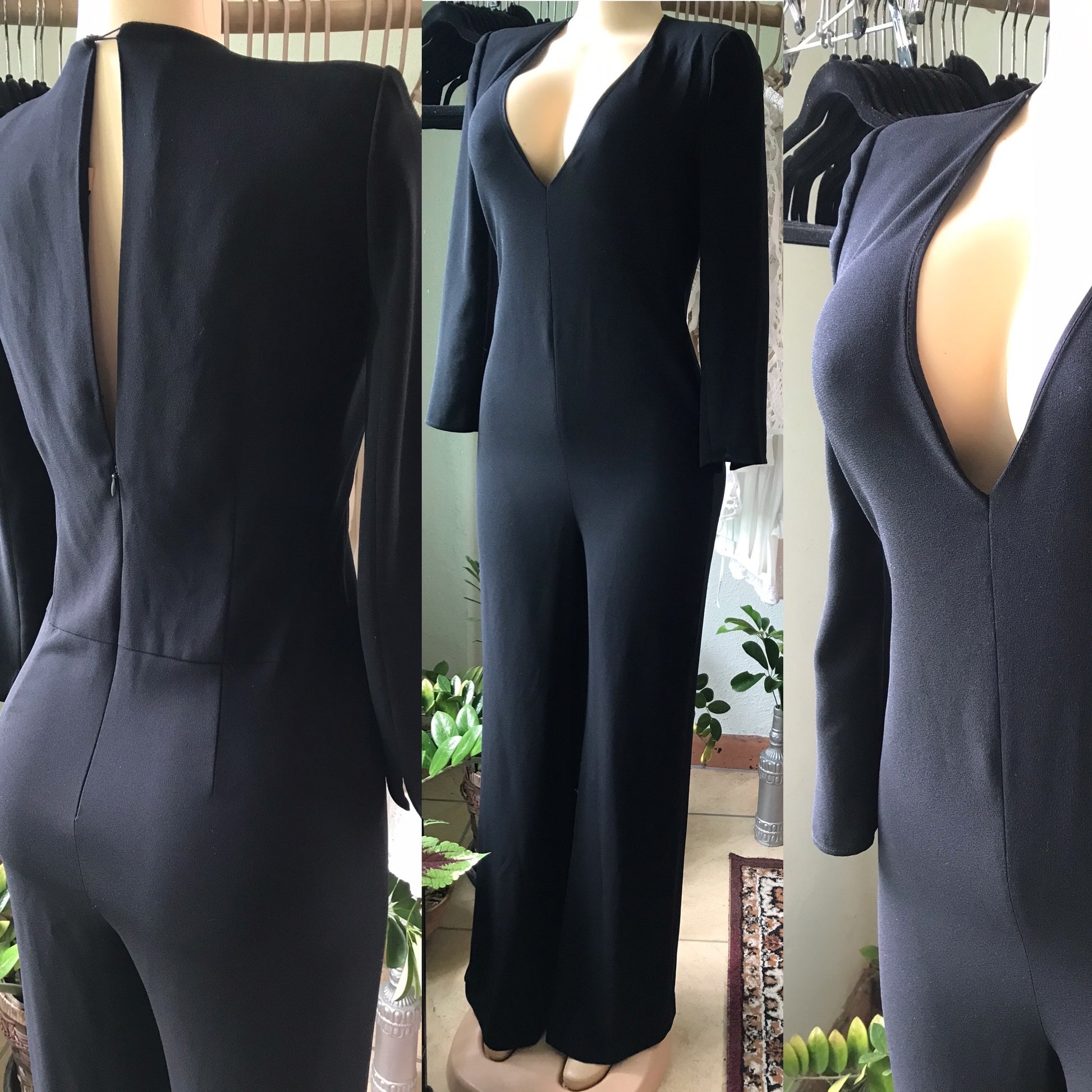 Zara Woman Black Plunge Neck Jumpsuit •••
