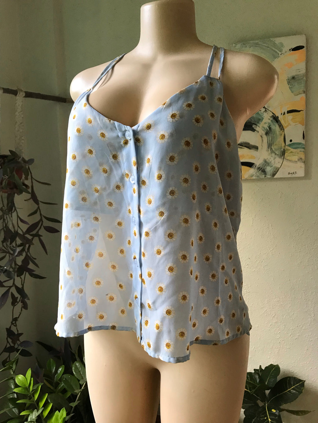 Pale Blue Daisy Sheer Top
