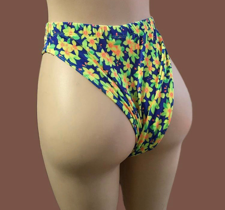 Retro Brazilian Neon Floral Bikini Bottom ^^^
