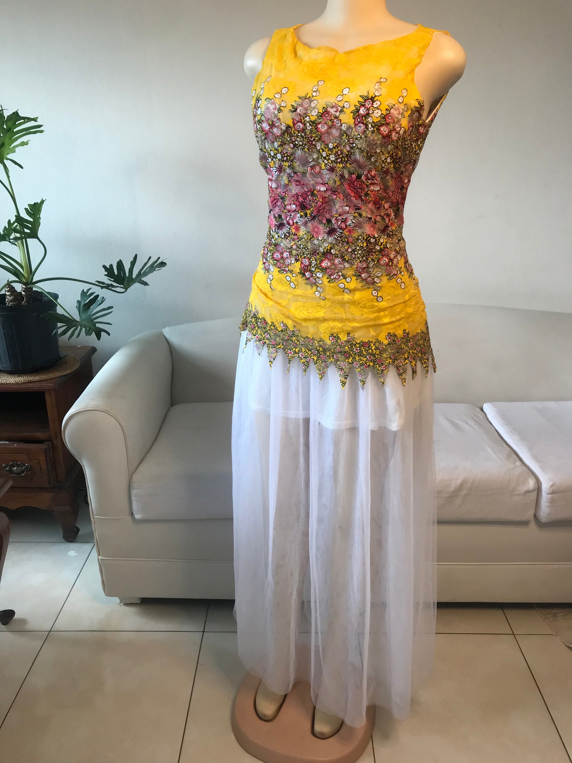 New Tag Yellow Floral Tutu Maxi Dress - XL/