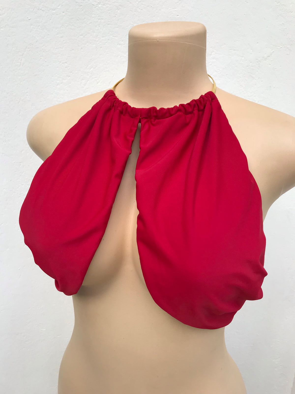 Red Versatile Tie Bikini Top Gold Circle