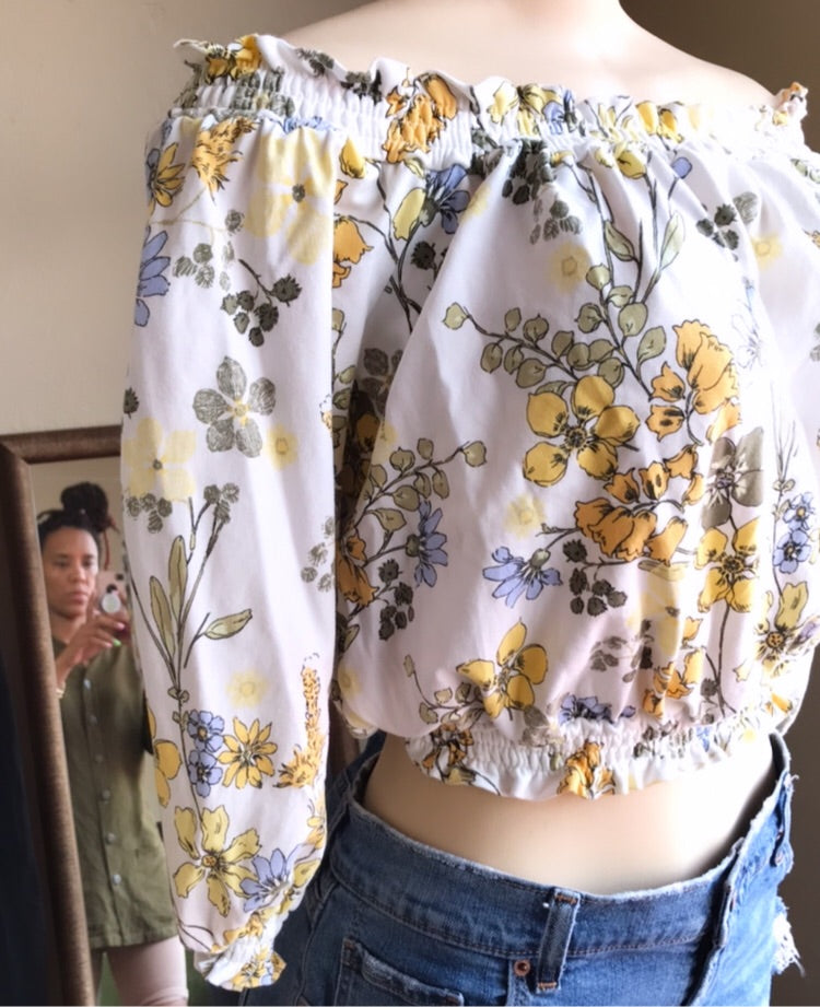 White Floral Off the Shoulder Crop Top