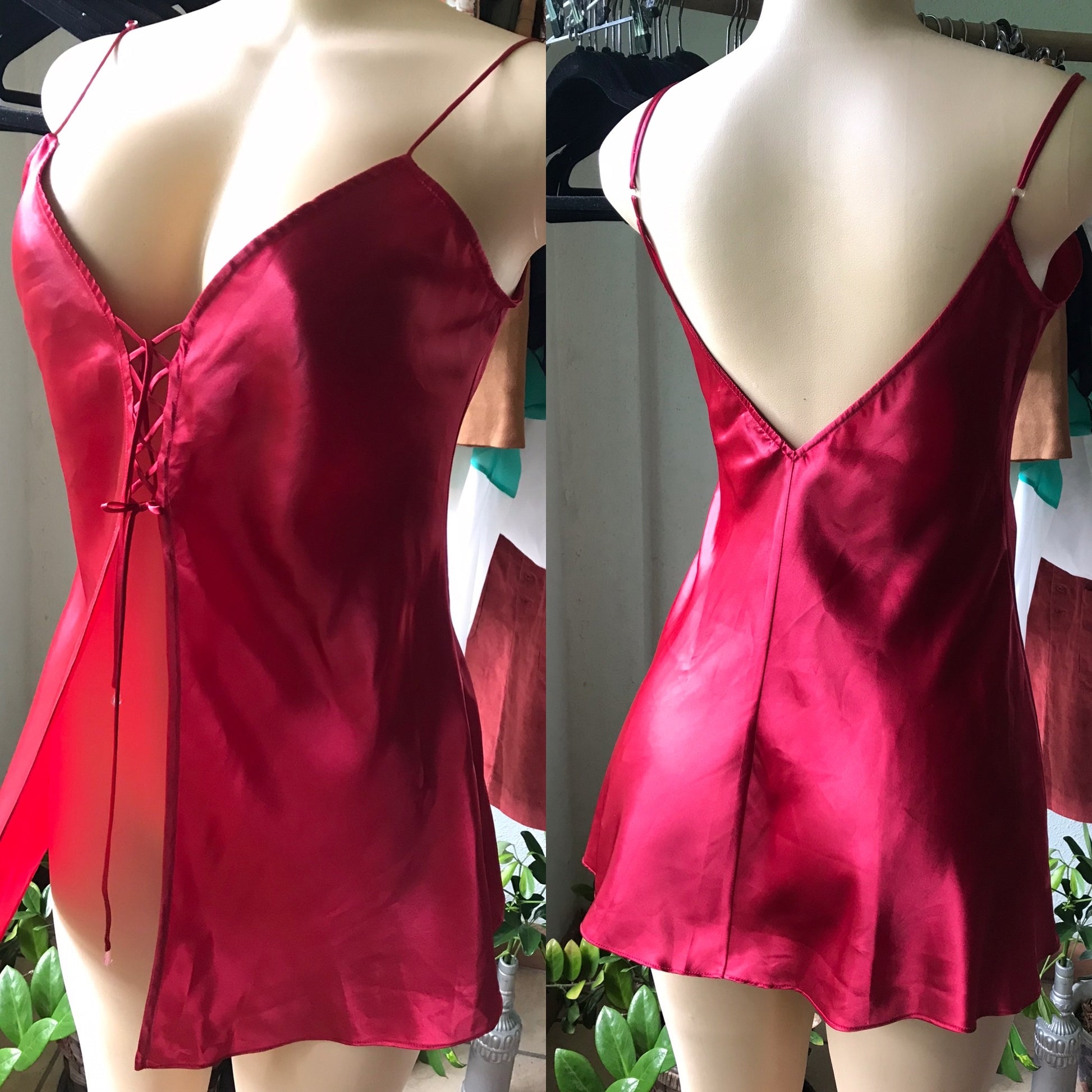 Vintage Silky Red Lingerie Mini Dress