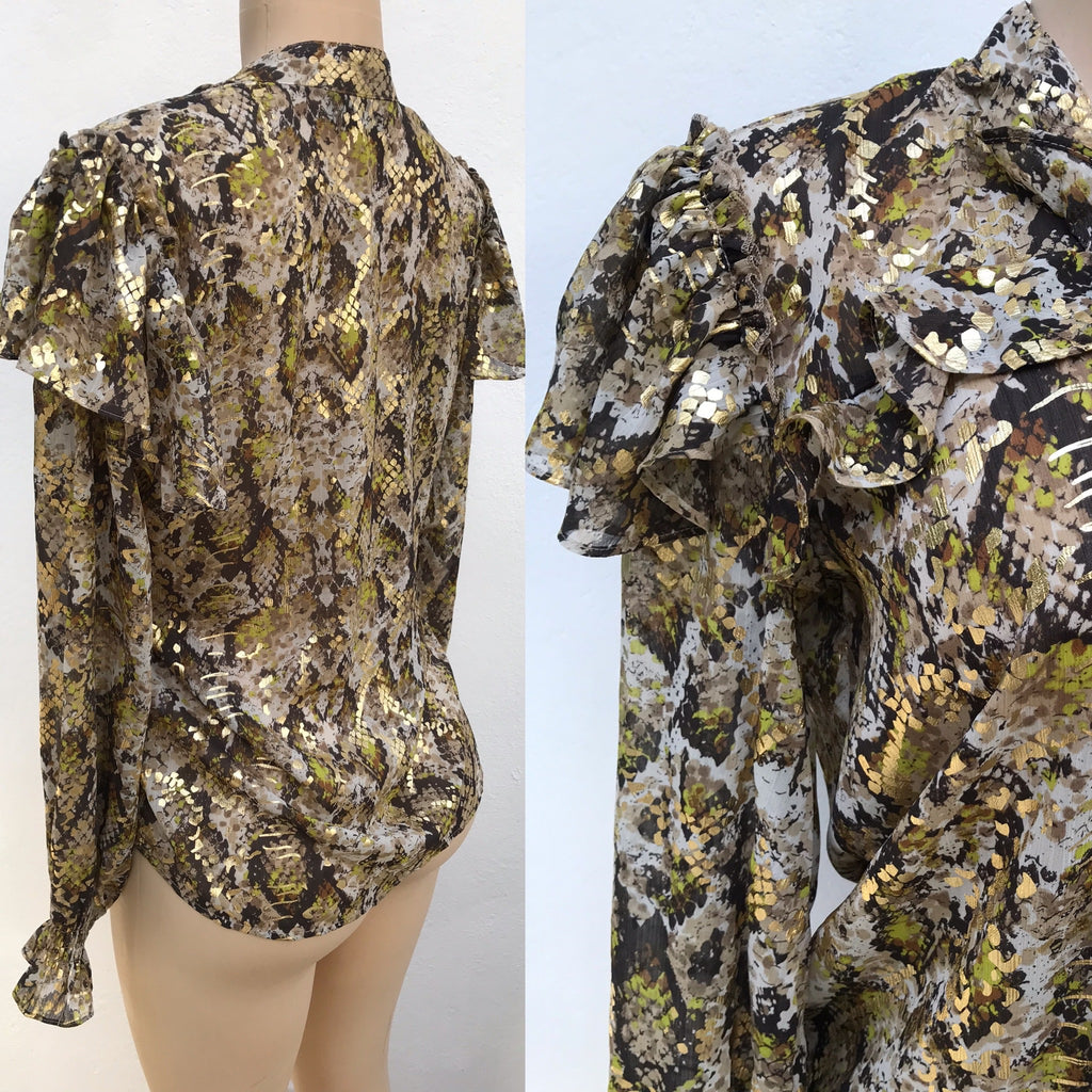 NY Company Snakeskin Goldleaf Frill Blouse Sheer