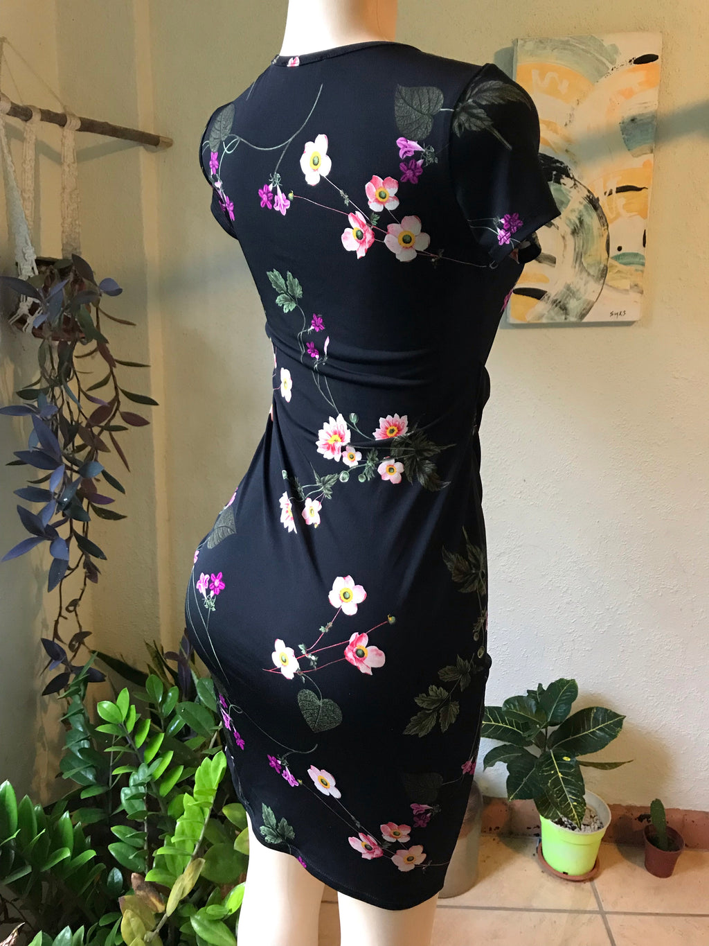 Black Floral Bodycon Dress