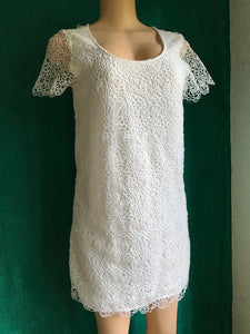 White Rose Lace Sheer Back Dress