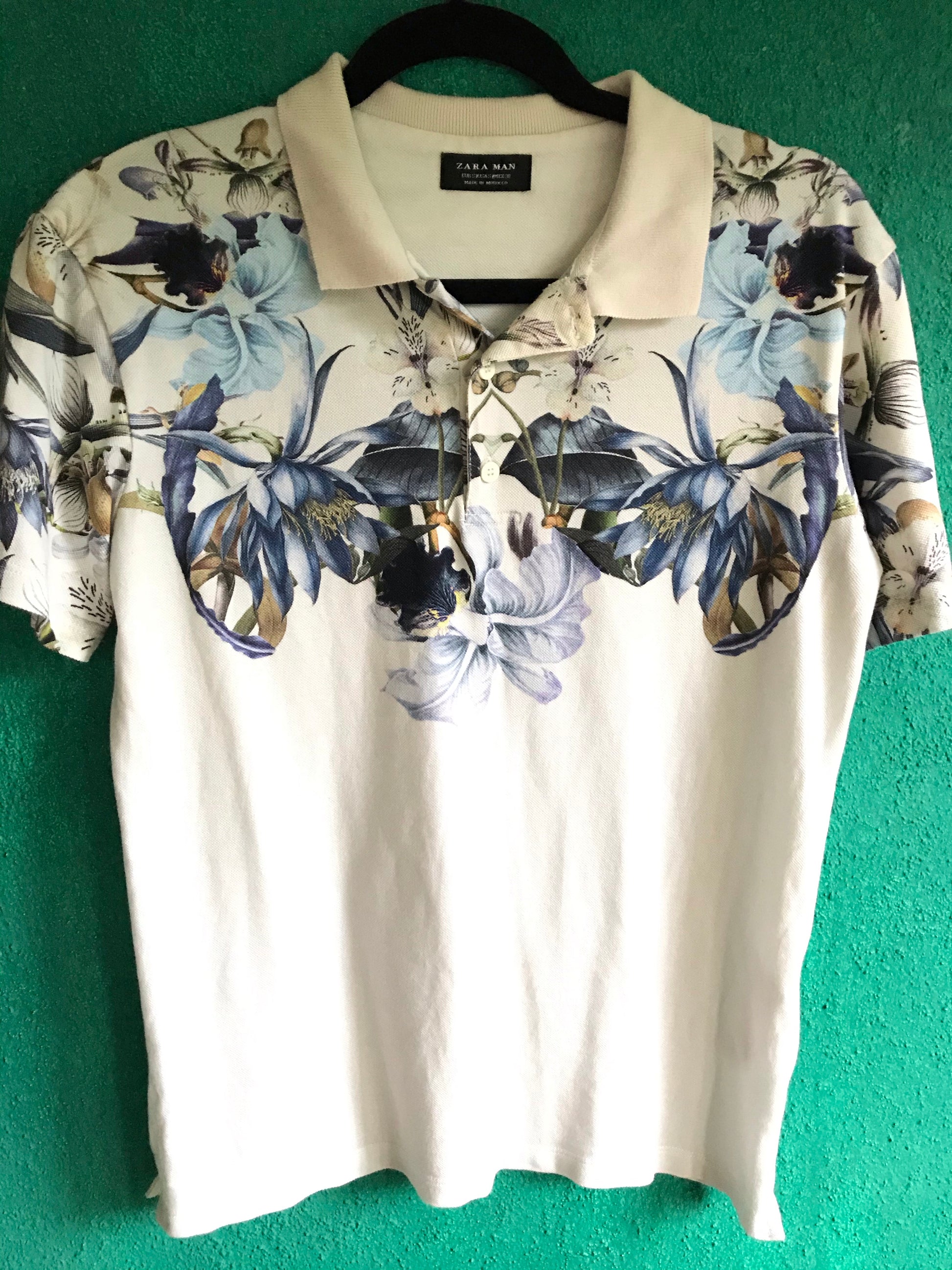Vintage Zara Men's Polo Shirt Tropical Floral S