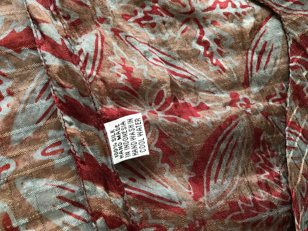 100% Silk Grey & Red Print Kaftan Blouse One Size