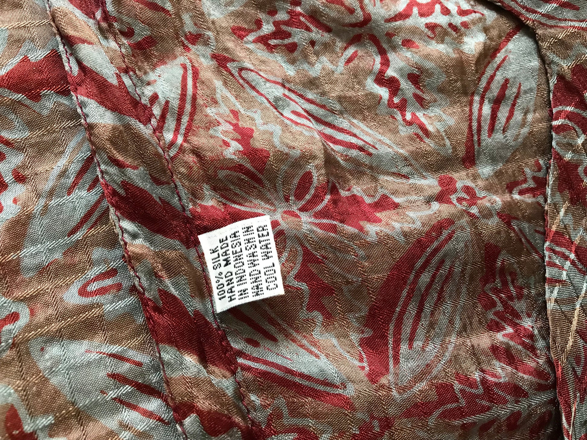 100% Silk Grey & Red Print Kaftan Blouse One Size