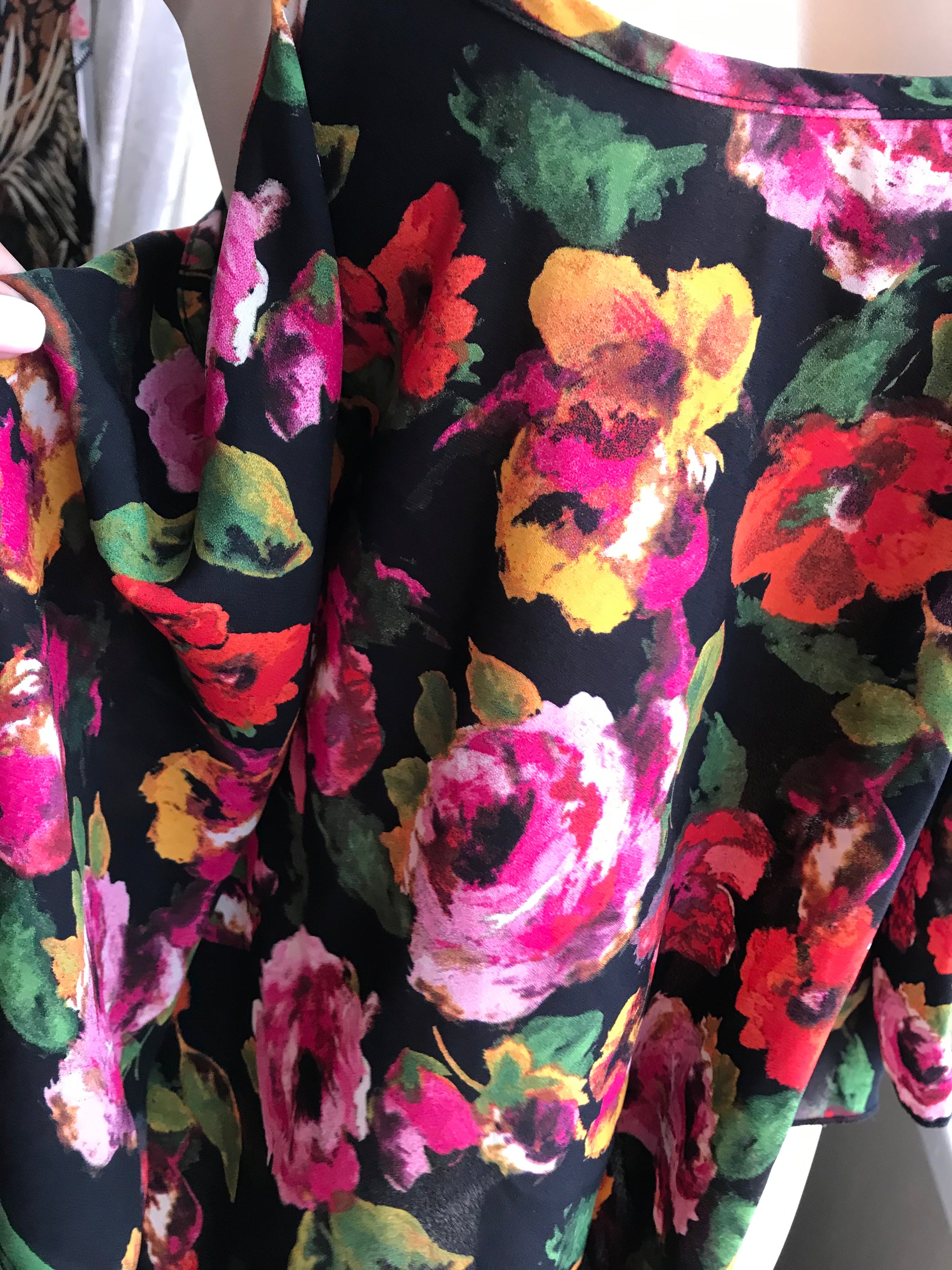 Black Floral Cold Shoulder Blouse