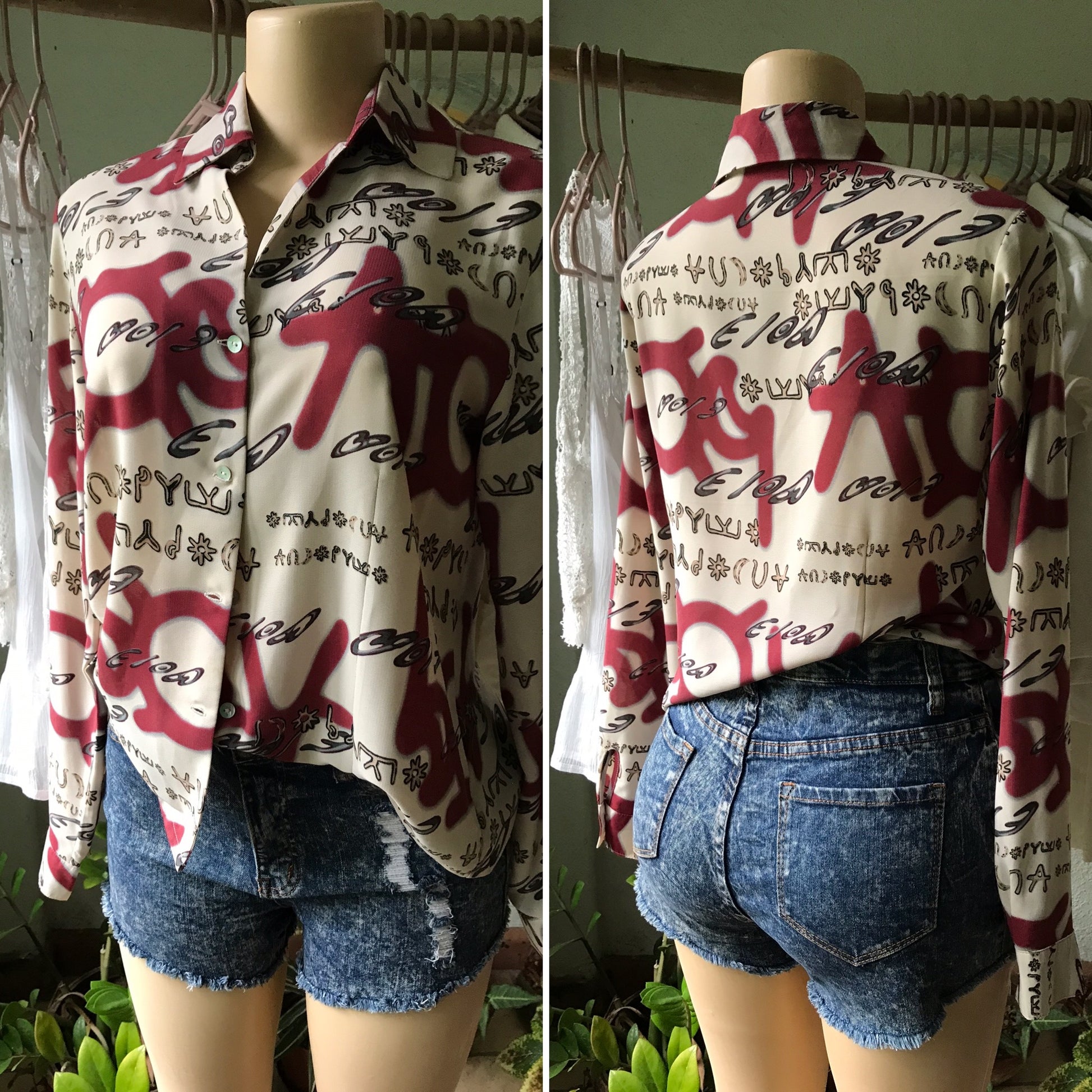 90s Graffiti Button Down Blouse