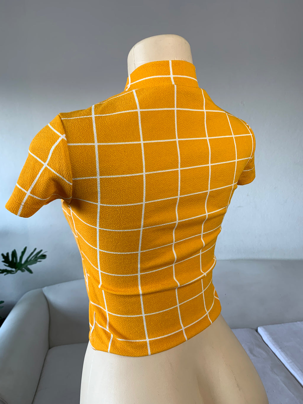 Shein Mustard Checker Crop Top - S