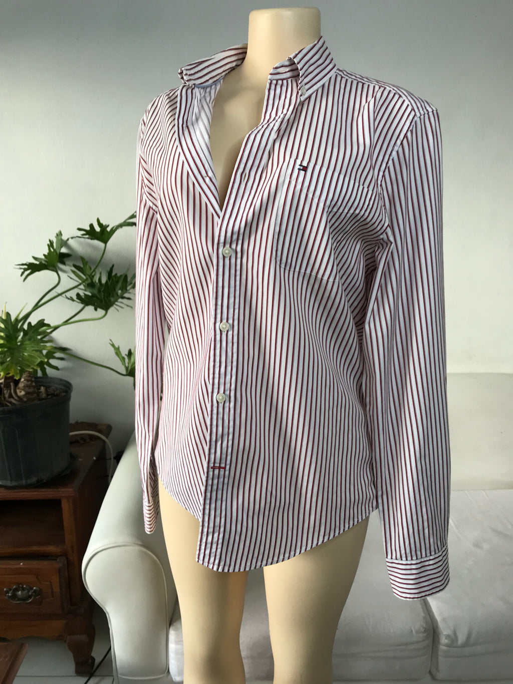 Tommy Hilfiger Men's Red Stripe 80s 2Ply Shirt | M
