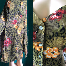 Load image into Gallery viewer, 80s Vintage Sun Dress Abalone Buttons Cheetah Flower
