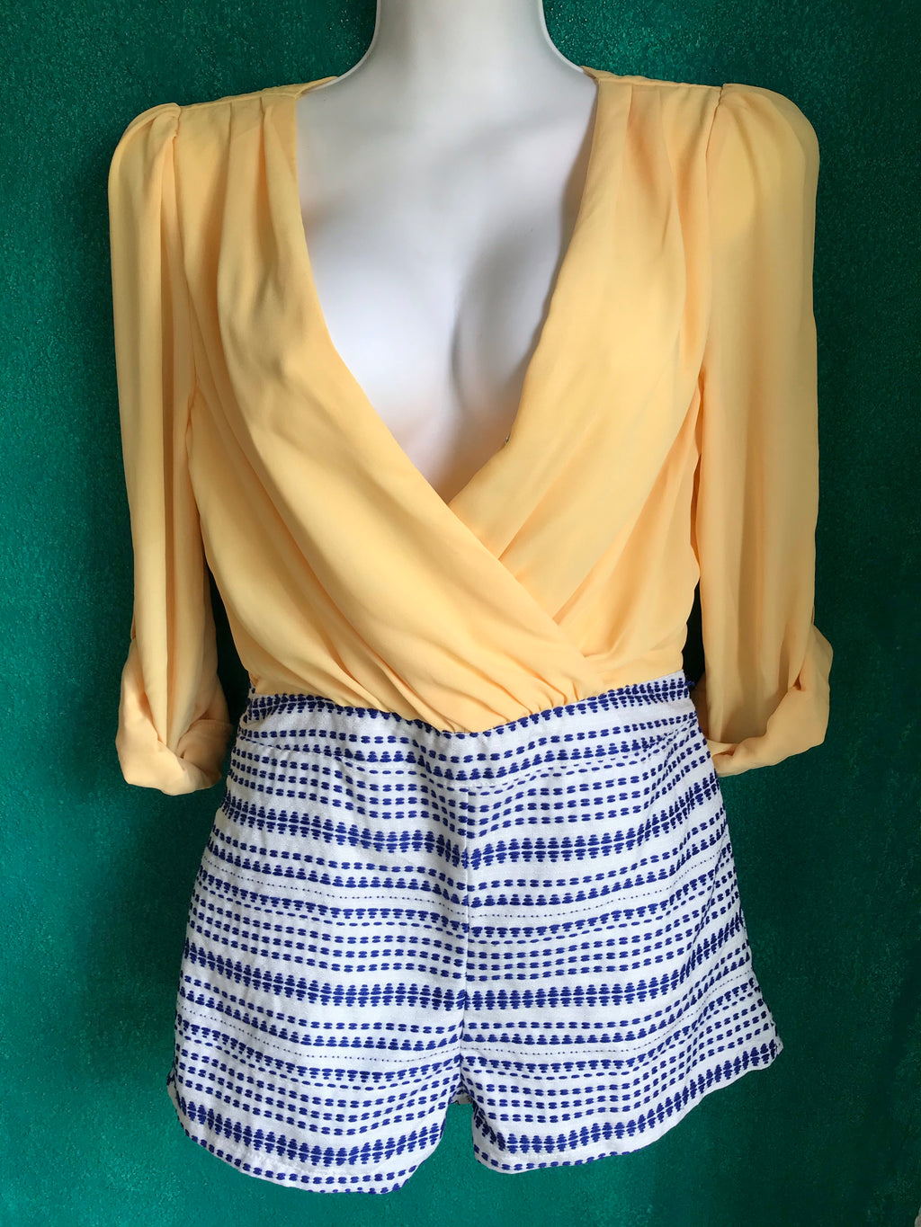 Yellow Sheer & Blue Pattern Romper