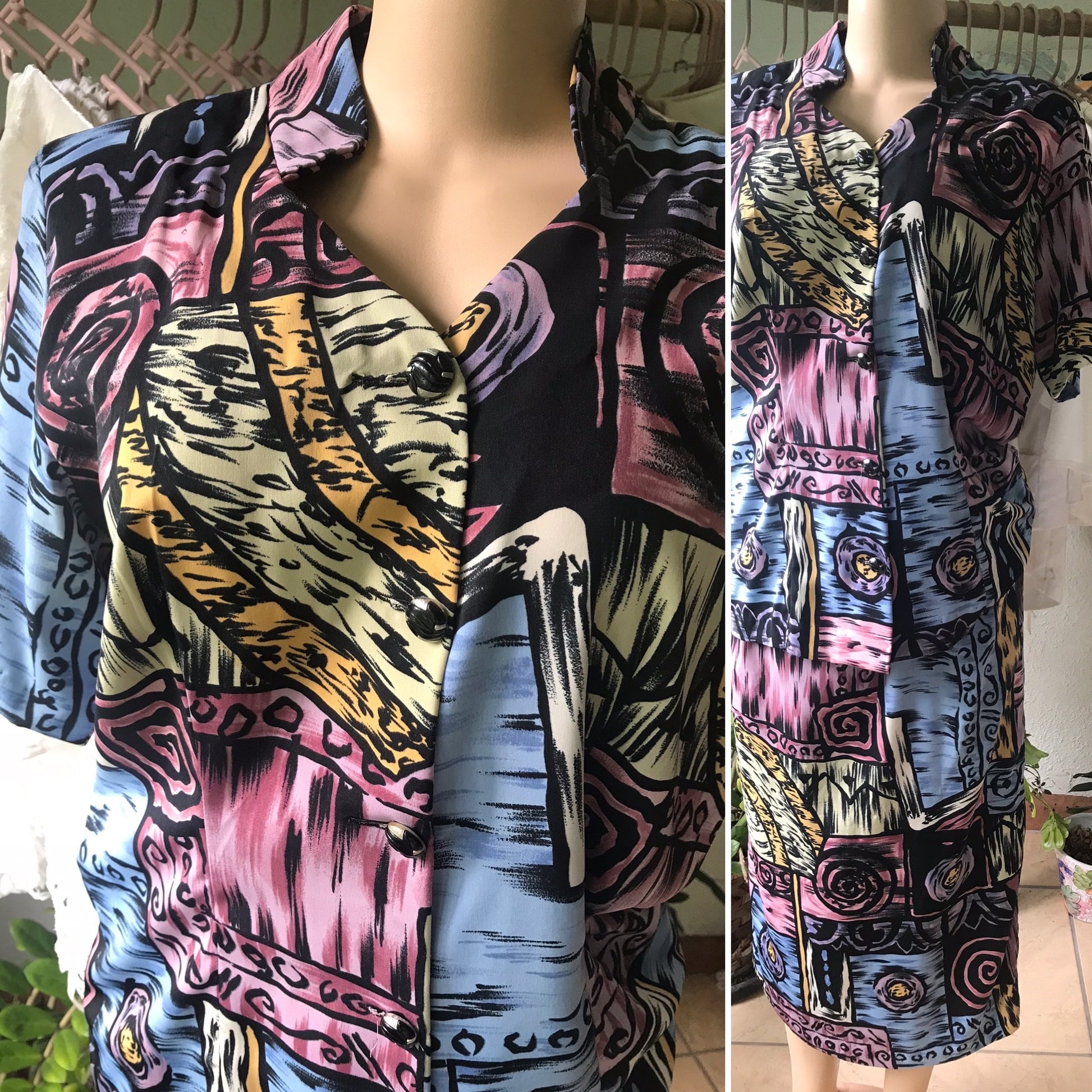 Abstract Vintage Skirt Set Bold Print