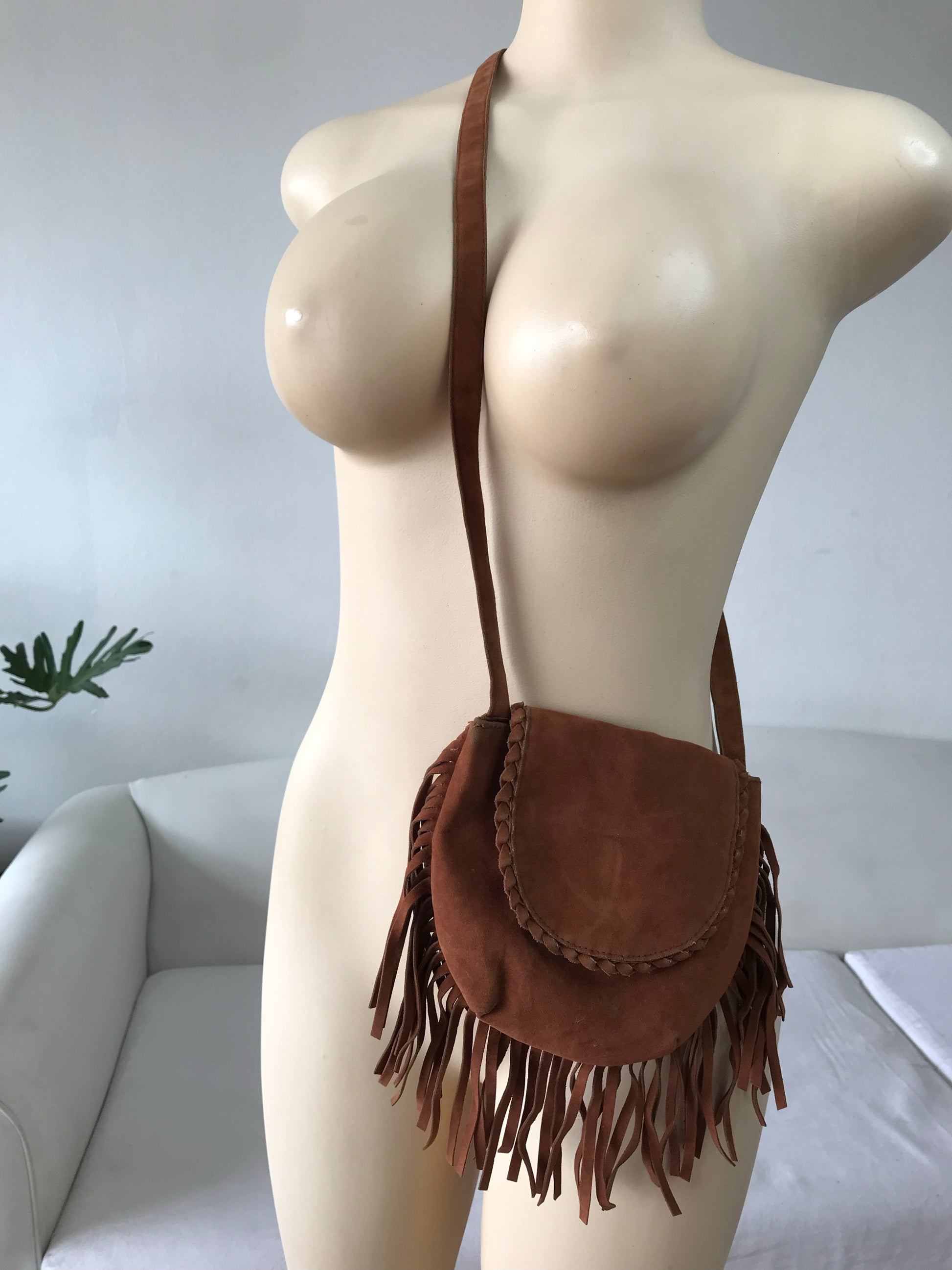Brown Leather Fringe Crossbody Bag