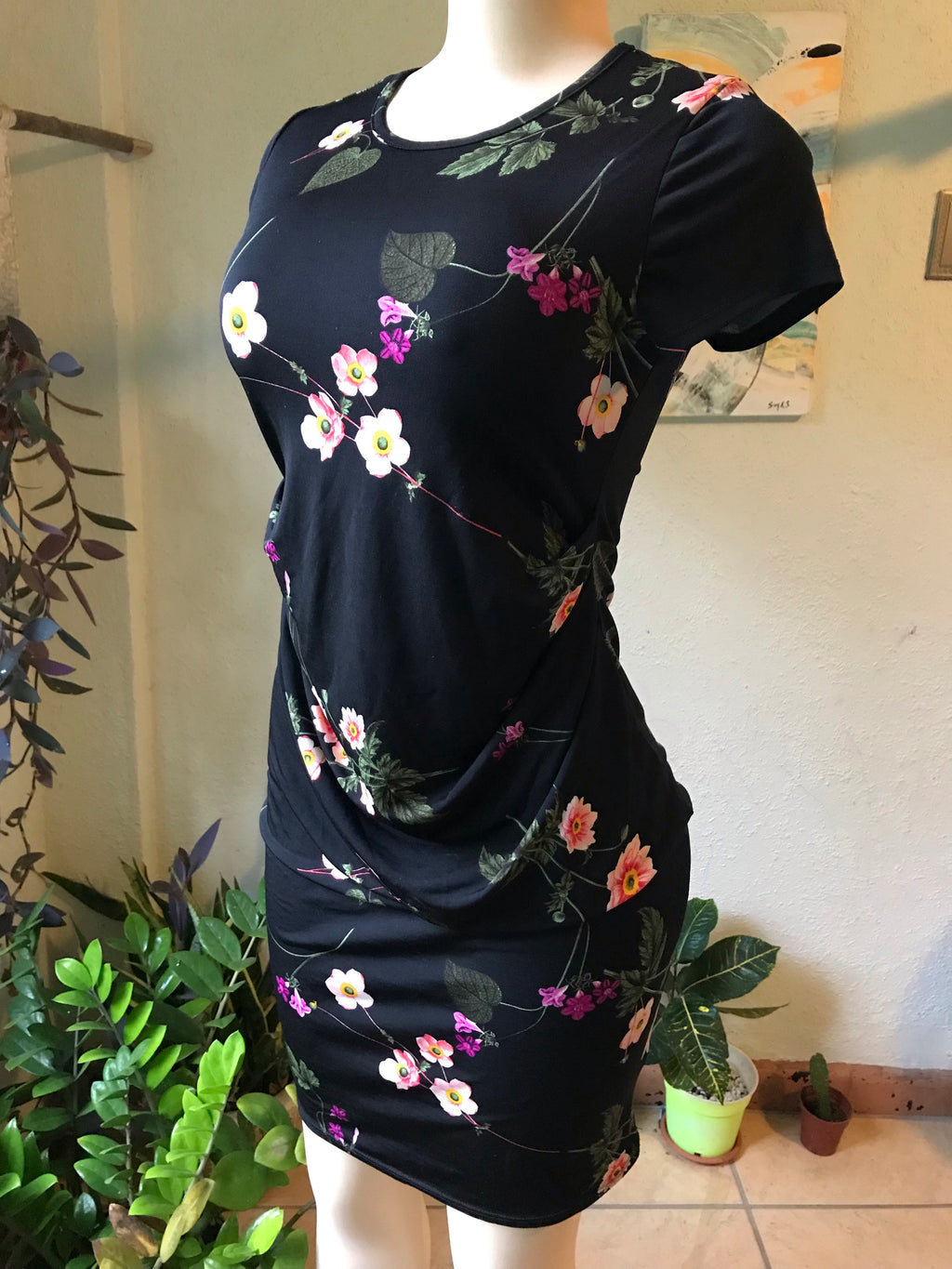 Black Floral Bodycon Dress
