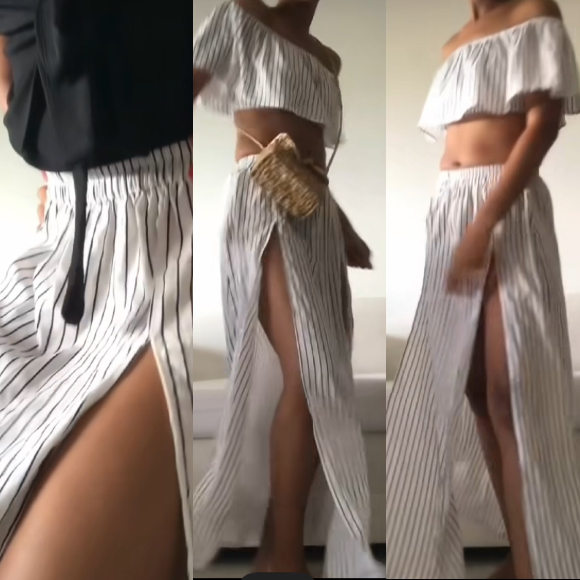 White Pinstripe Maxi Skirt Set XS/S