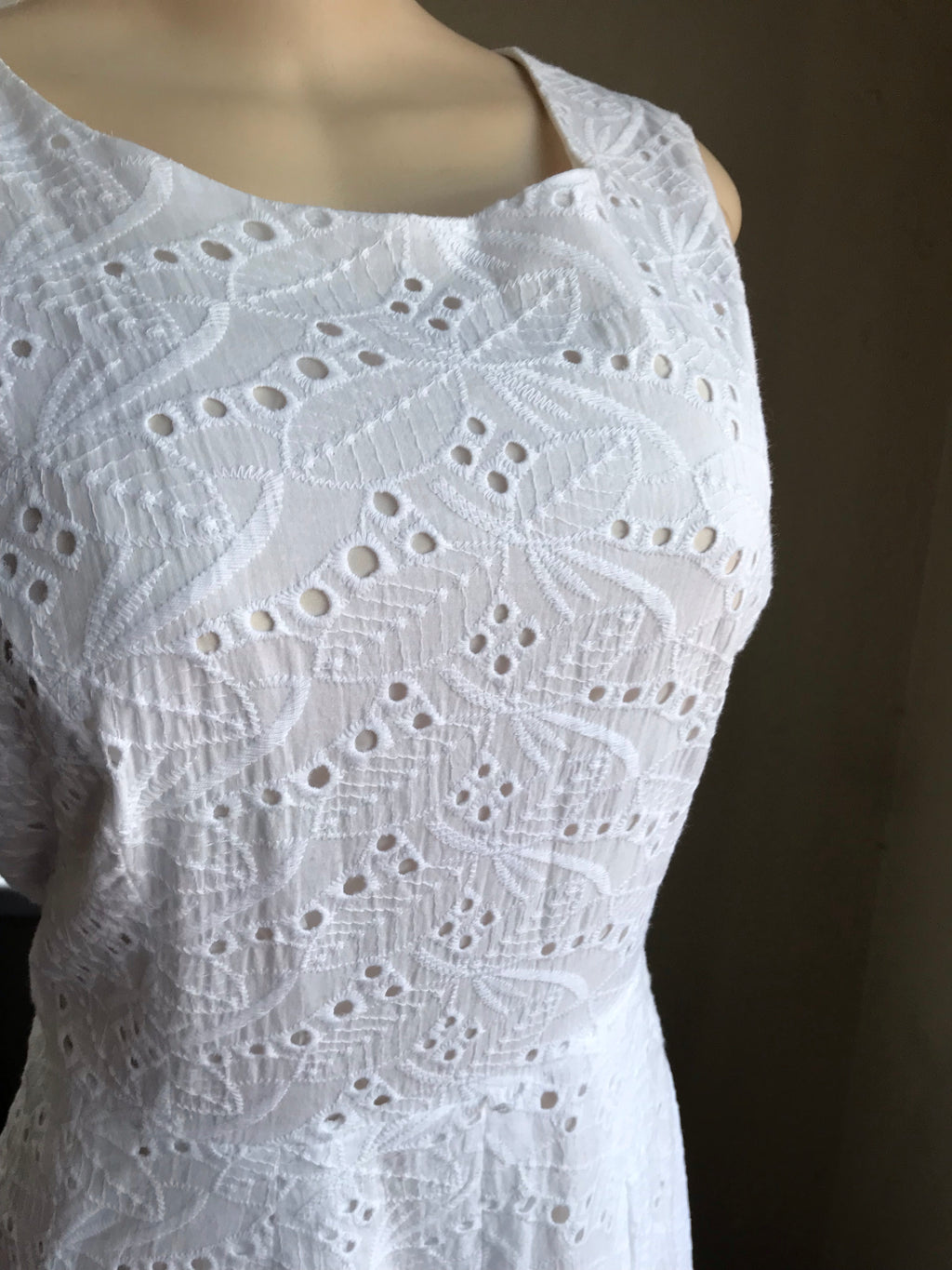 Tommy Hilfiger White Leaf Eyelet Sleeveless Dress