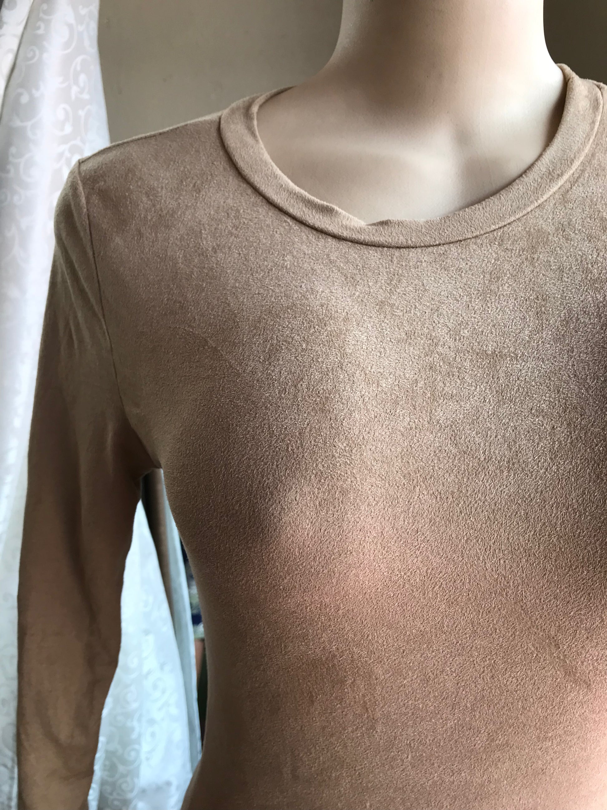 Camel Suede Minimalist Bodycon Dress