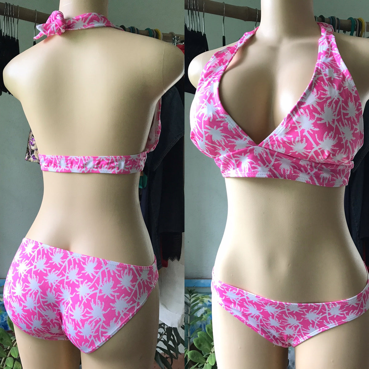 New Pink Palm Tree Bikini Set