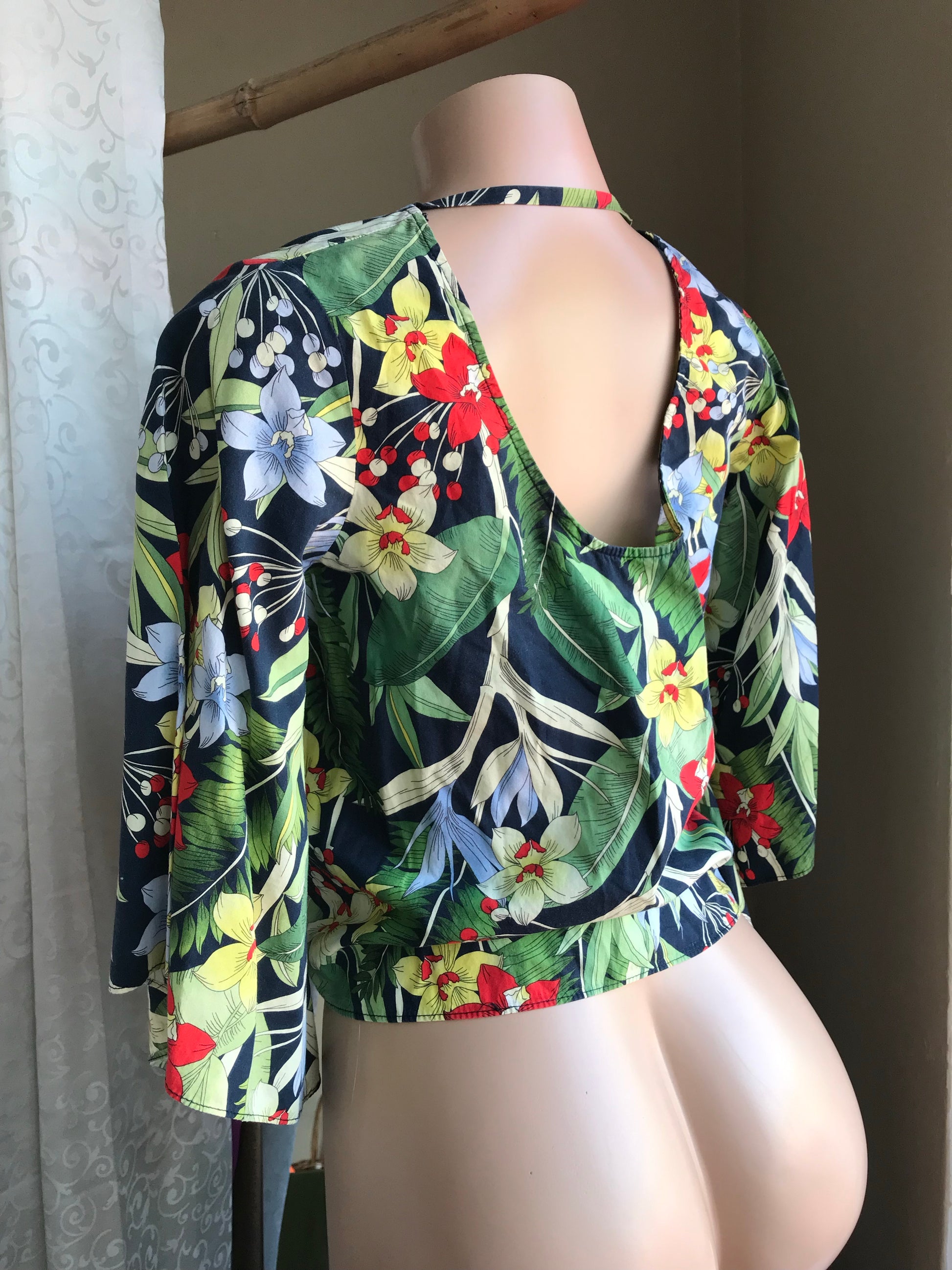 Zara Tropical Garden Blouse w Back Cut-Out- M