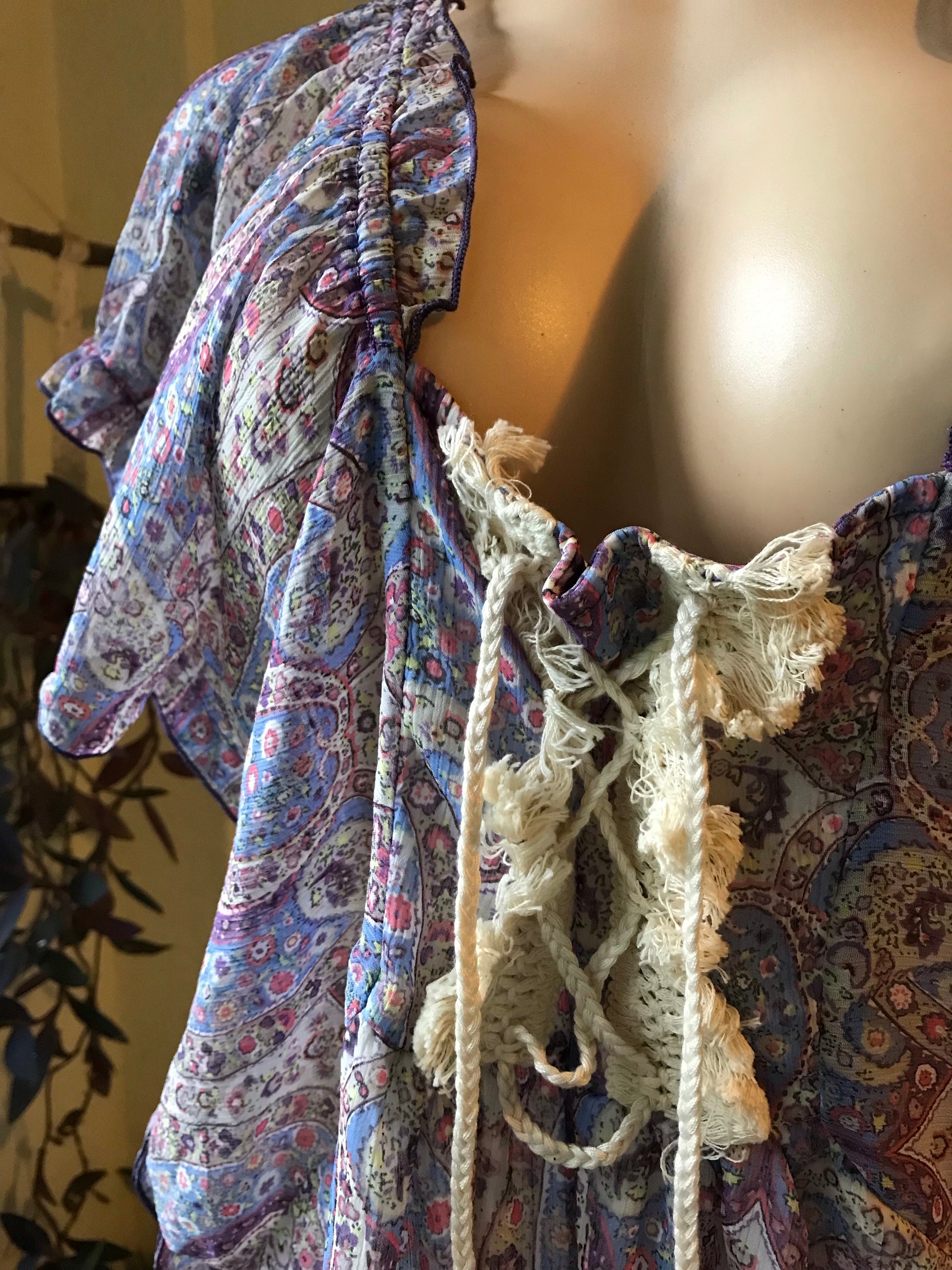 Purple Paisley Sheer Kimono Sleeve Blouse
