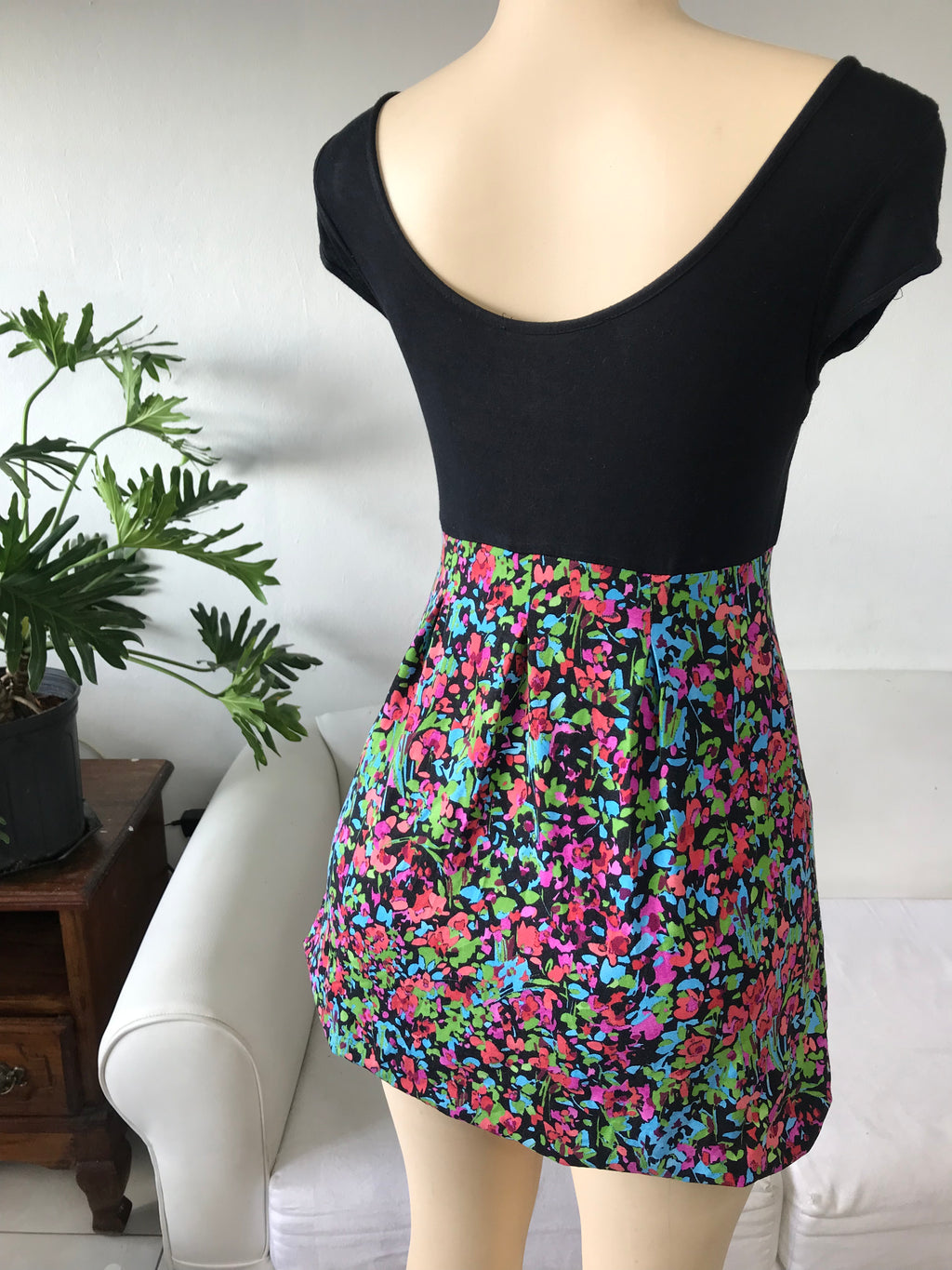 Black Babydoll Mini Dress Floral  - M