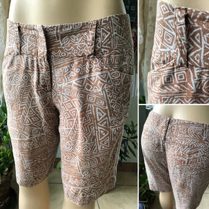 Vintage Linen Tribal Print Brown Shorts