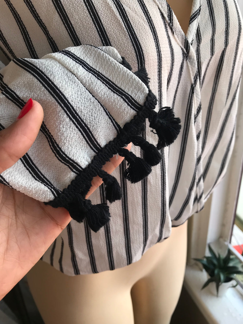 B&W Stripe Tassel Detail Blouse  - S