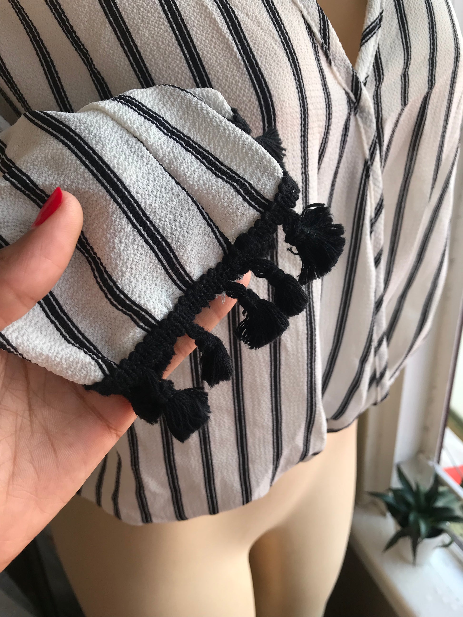 B&W Stripe Tassel Detail Blouse  - S