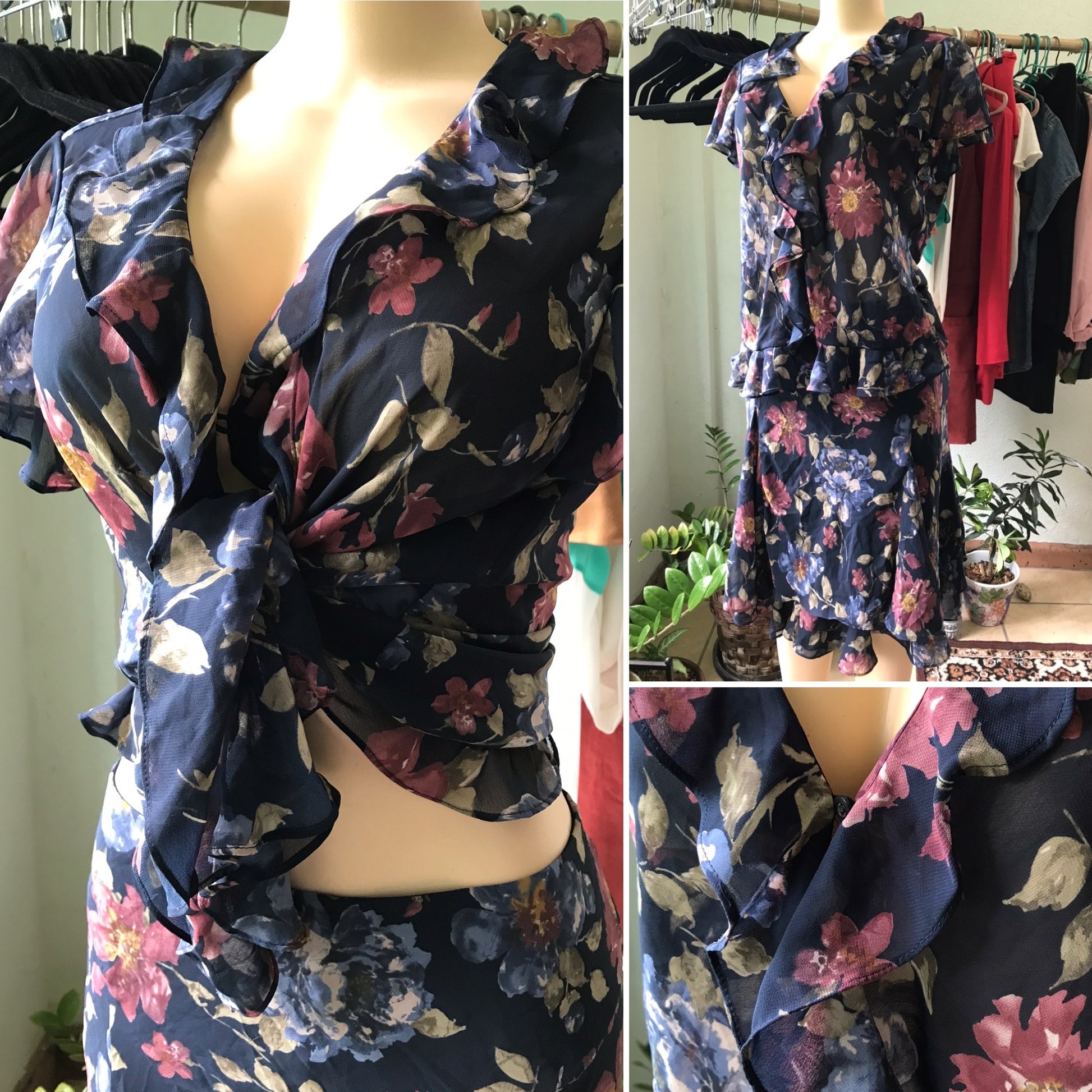 Chaps Vintage Sheer Floral Ruffle Set