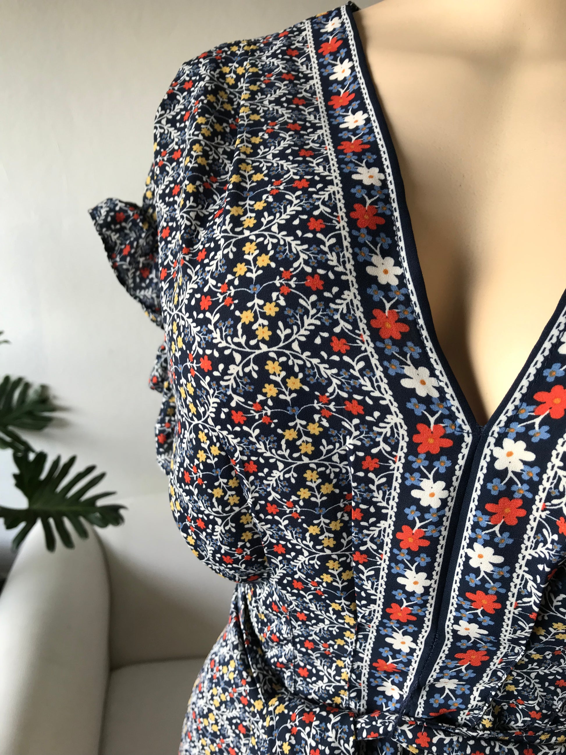 Boho Floral Ruche Peplum Blouse - M