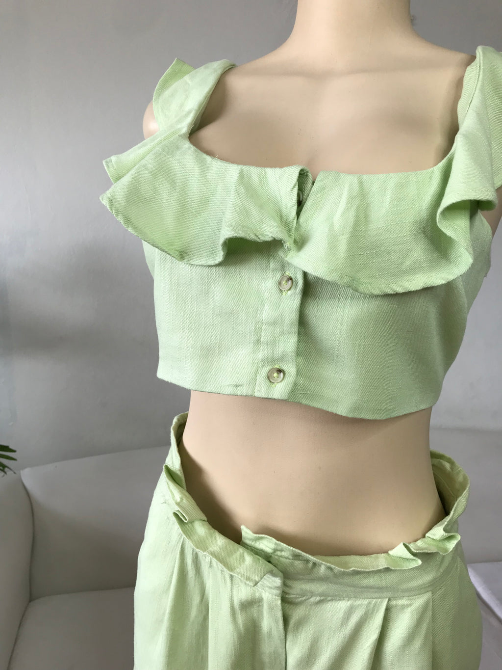 Asos Pastel Green 3 Piece Shorts Blazer Set Linen - M