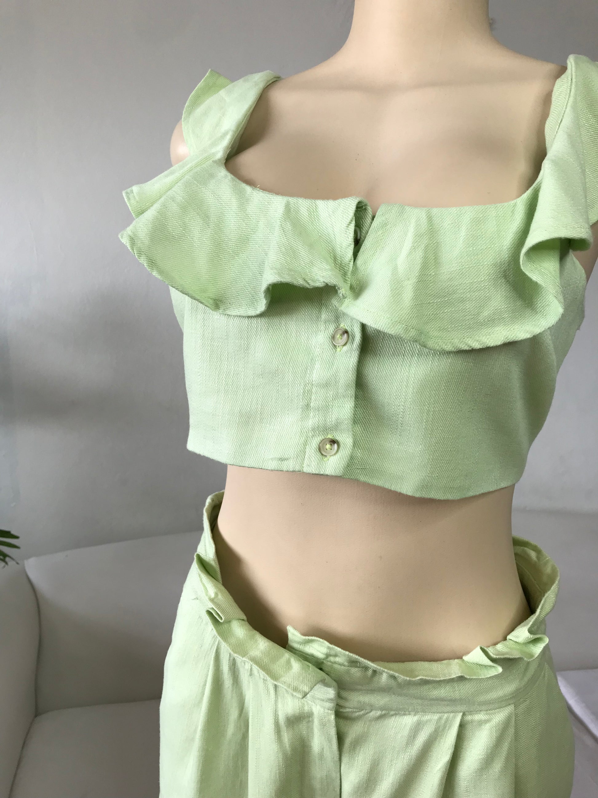 Asos Pastel Green 3 Piece Shorts Blazer Set Linen - M