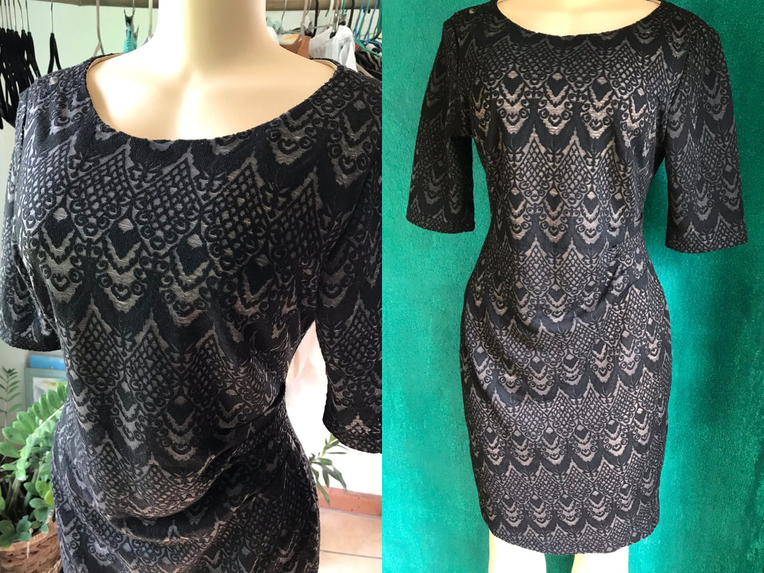 Black Lace Detail Mid Sleeve Dress