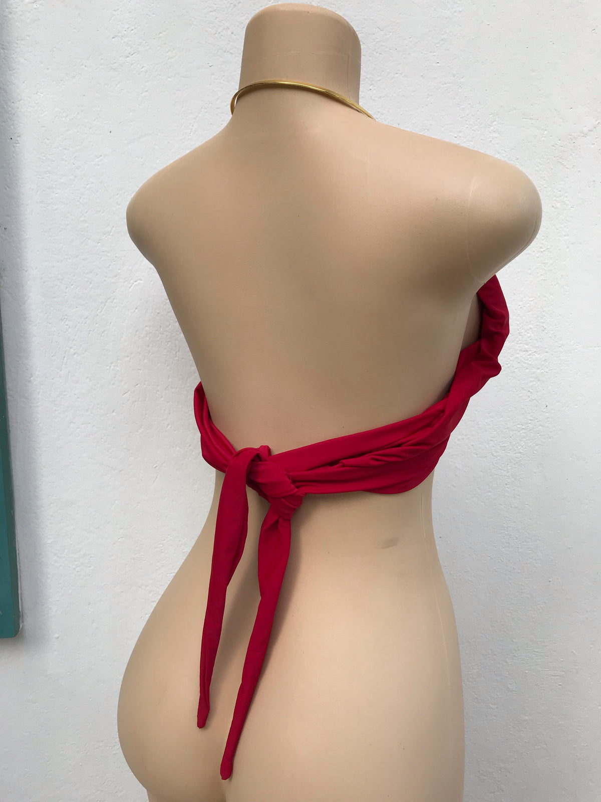 Red Versatile Tie Bikini Top Gold Circle