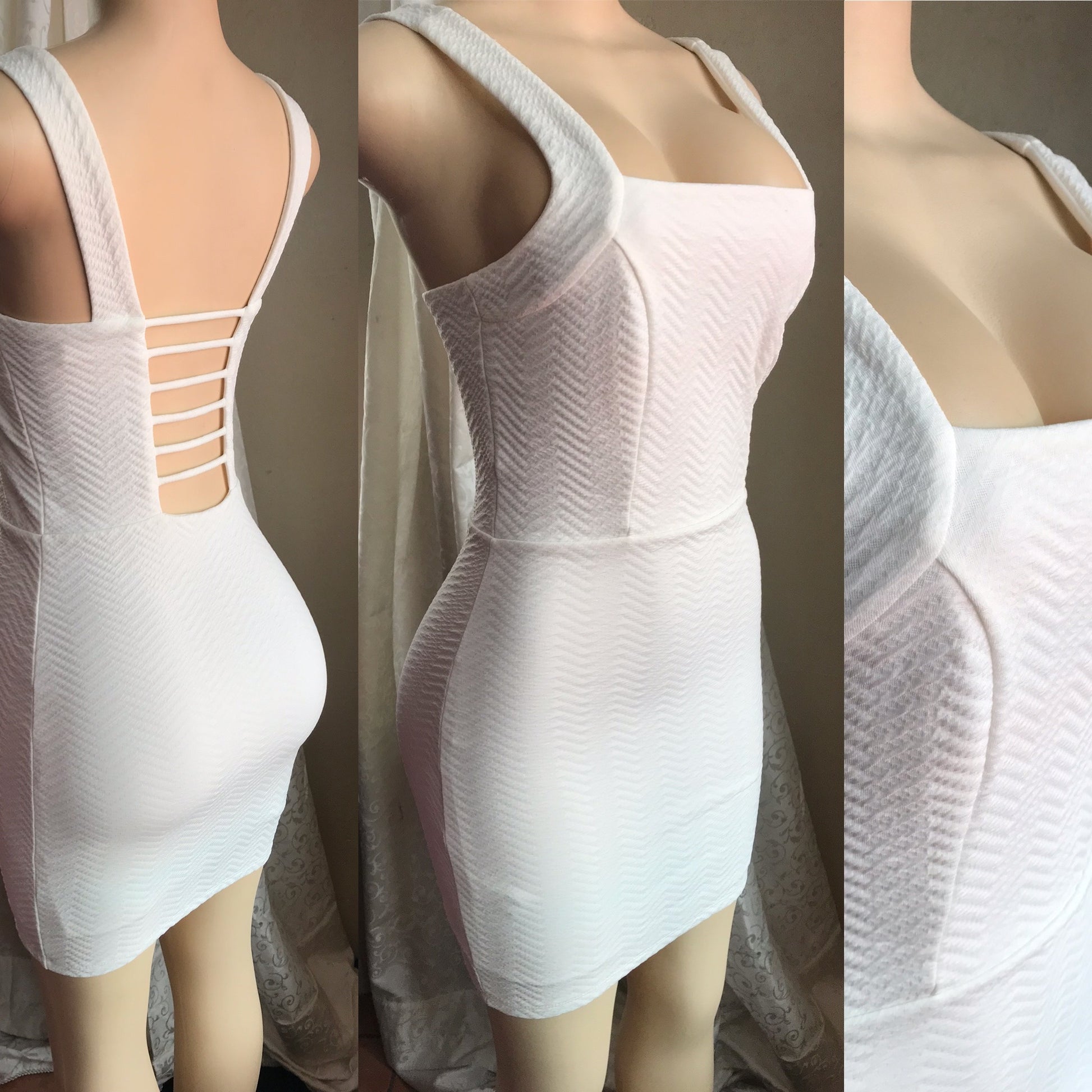 White Embossed Bodycon Dress Backless