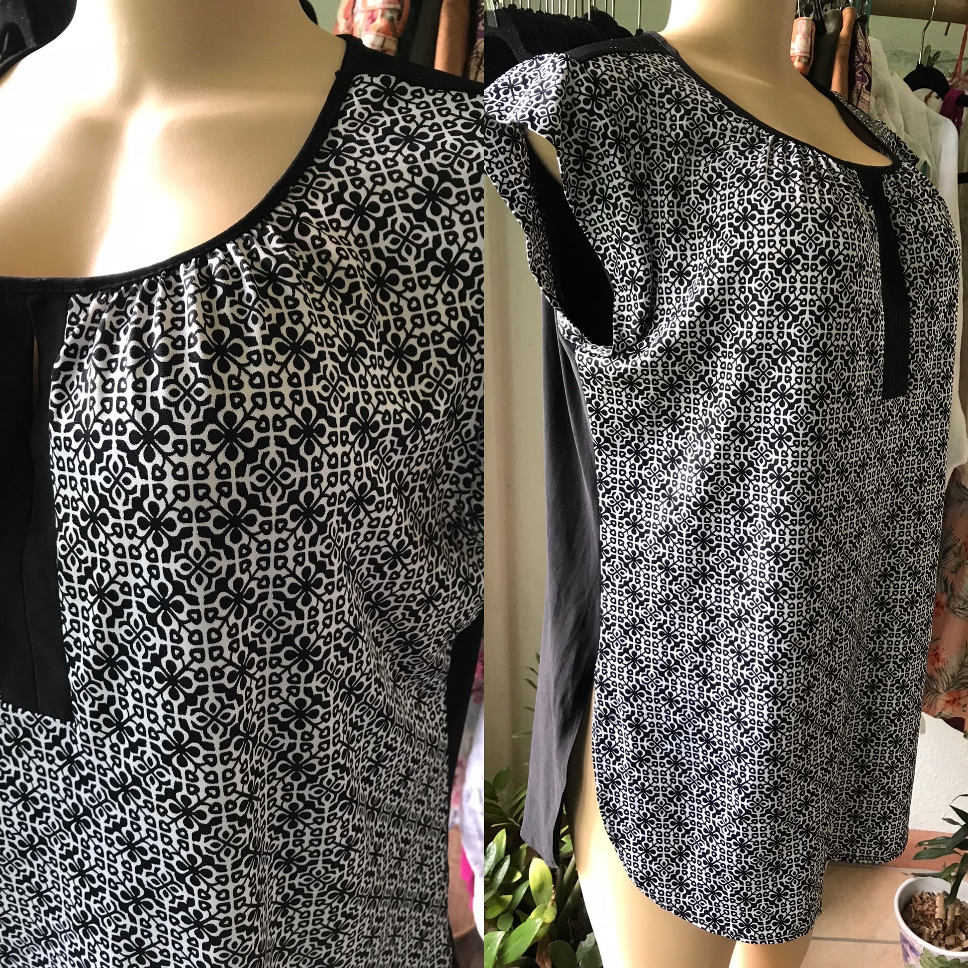 B&W Print Vintage Mandala Pattern Blouse